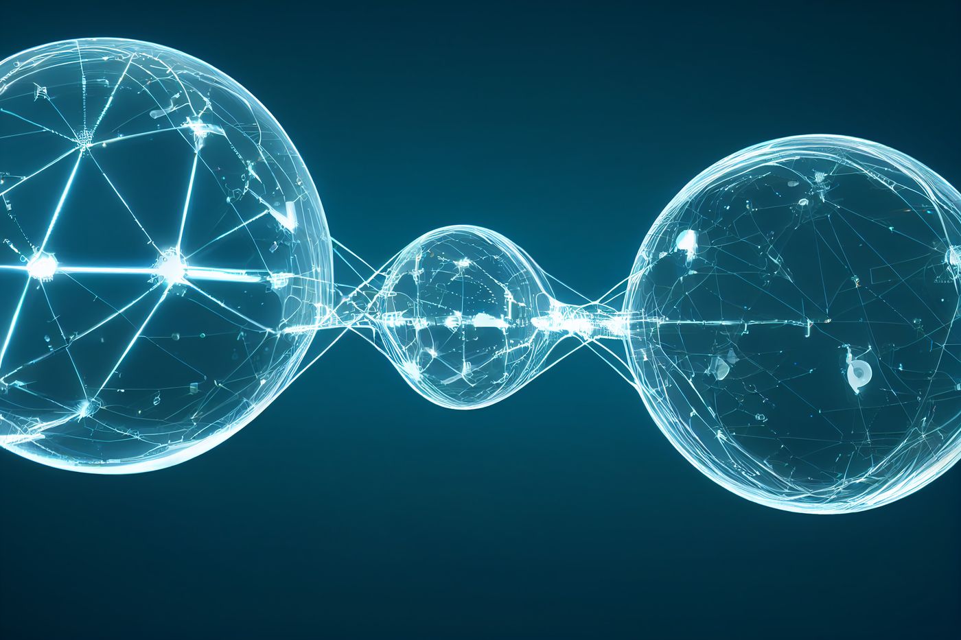 Nodos digitales interconectados unidos por líneas luminosas