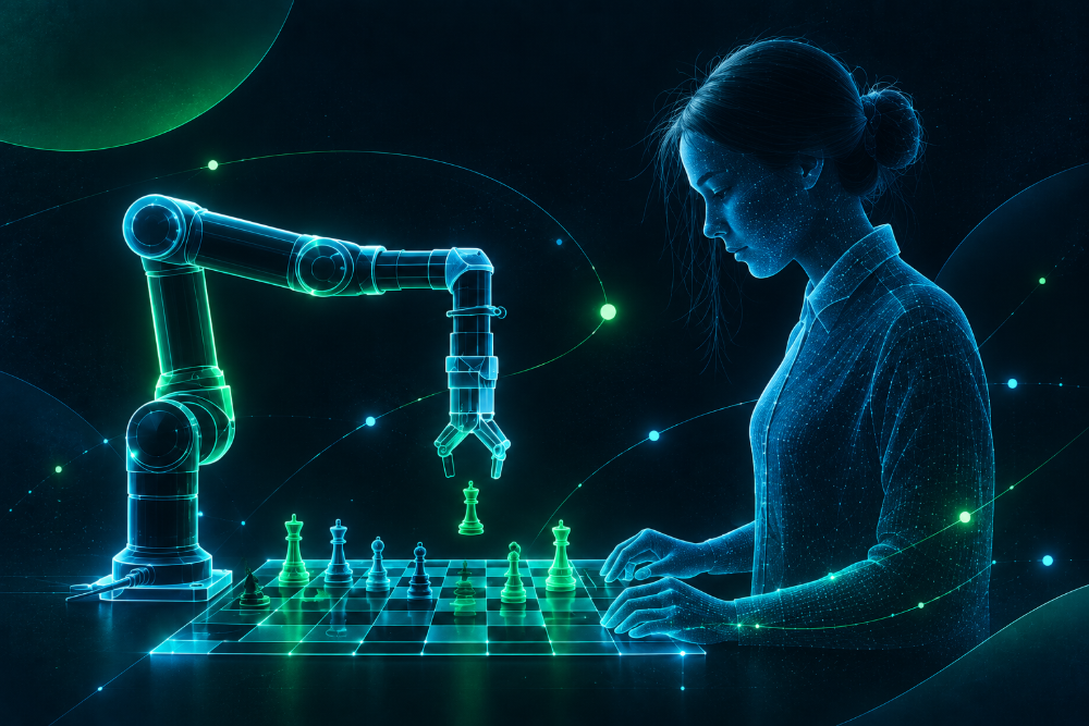 A robot and a person playing chess
